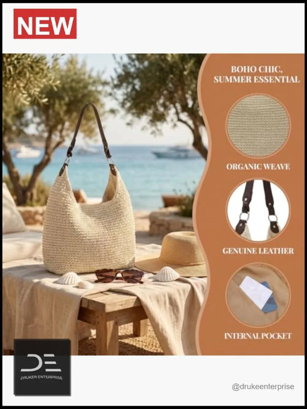 Woven Straw Hobo Tote Handbag - Large Summer Beach Bag for Travel